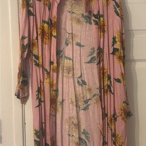 Pink Floral Long Kimono